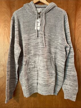Sun + Stone Men's Gray Hooded Knit Pullover Sweater, XL